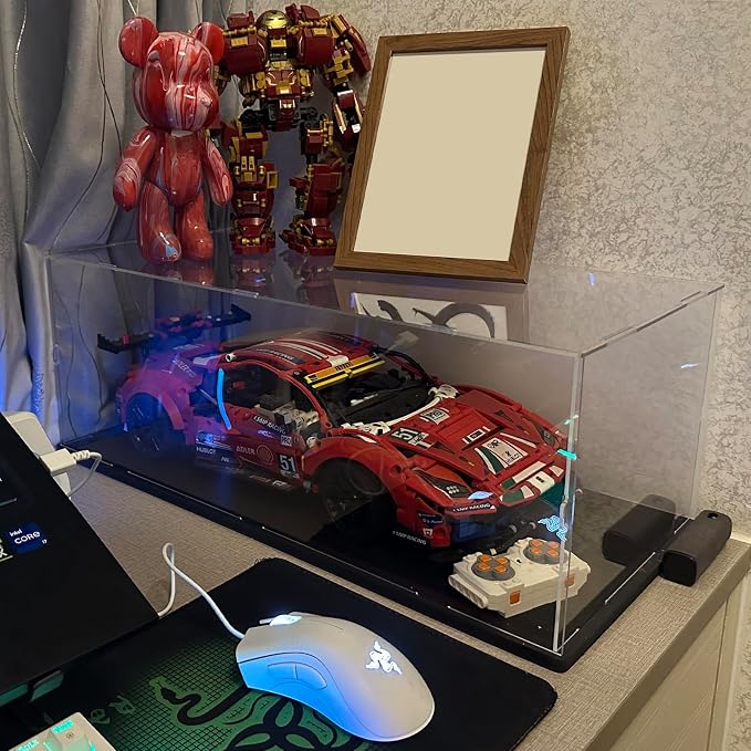 Choowin Acrylic Display Case for Lego Lamborghini Sian McLaren P1 Porsche 911 Ferrari SP3 for Lego Car Display Thickened Clear Display Cases for Collectibles Assemble Dustproof Display Box(White Base) - Image 6