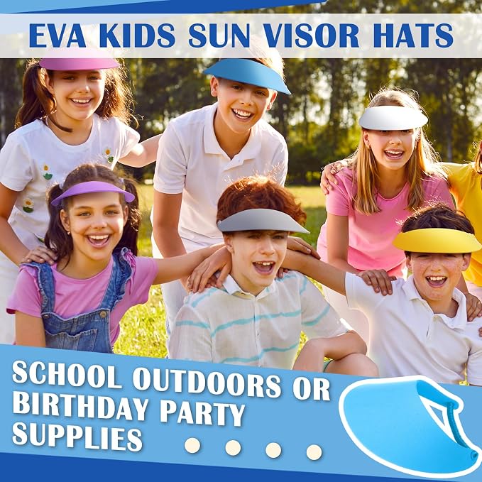 Yahenda Foam Visors for Kids Bulk with Coil Bands Craft Visors Colorful Sun Summer Hats Party Supplies for Boys Girls - Image 2