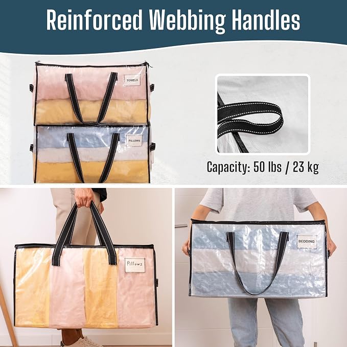 VENO Moving Bags, Storage Bags, Wide Open Top, Clear, 6 Pack | Moving boxes Alternative, Heavy Duty, Packing Supplies, Clothes and Comforter Storage, College Dorm Essentials - Image 5
