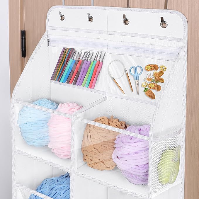 Univivi 6 Tiers Yarn Storage Organizer, Large Crochet Organizer, White | High Load-Bearing Capacity, 12 Deep Clear Pockets, Easy Assembly, Crochet Storage for Crochet Hooks, Knitting Needles - Image 4