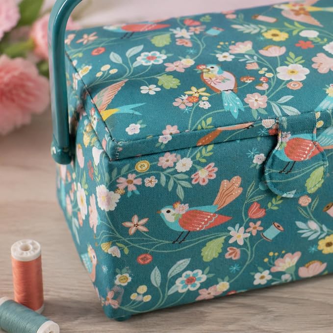 Hobby Gift Medium Sewing Box Organiser, Fabric Covered Storage Box with Handle, Internal Tray, Pin Cushion and Pocket for Sewing, Quilting and Knitting Supplies - Image 8