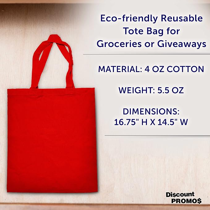 DISCOUNT PROMOS Cotton Canvas Tote Bags Set of 10, Bulk Pack - Reusable, Great for Shopping, Grocery, Beach, Picnic, Wedding Favors - Red - Image 5