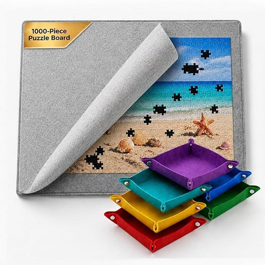 1000 Piece Jigsaw Puzzle Board - with 6 Sorting Trays & Felt Cover - Smart Portable Puzzle Organizer Set - Non Slip Surface, Travel Ready Design 31" x 22.5", Gray, ColorStack by The Educated Toy Box by TheEducatedToyBox