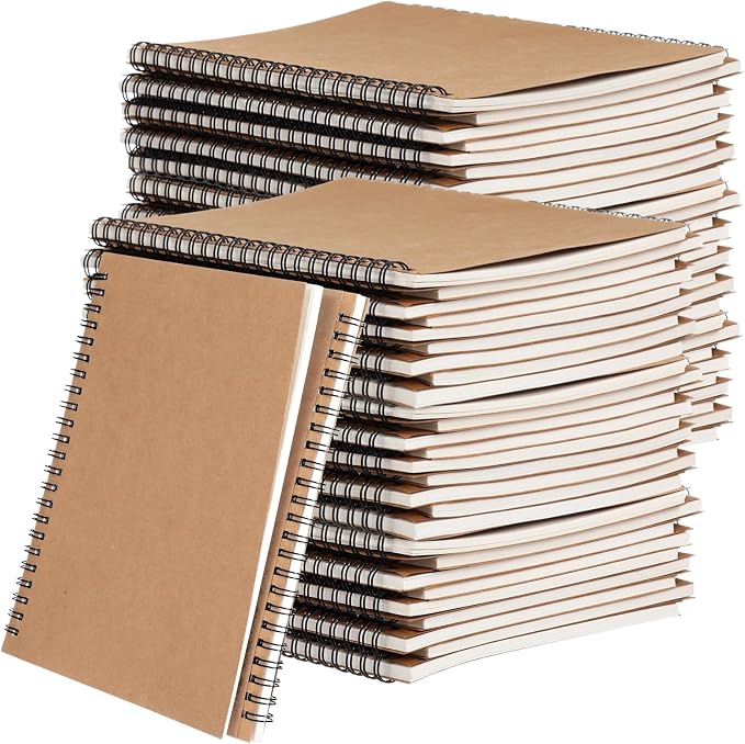 Lnrueg 48 Pcs A5 Spiral Notebooks - Brown Kraft Paper Cover Notebooks, Hardcover Lined Notebooks, Sturdy Travel Journals with Smooth 70GSM Paper for School, Office, Travel, 100 Pages - Image 2