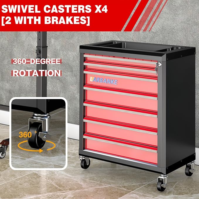 7-Drawer Rolling Tool Chest with Wheels&Lock,Special Link Buckle | 360° Swivel Casters, Locking System, Waterproof Top, Anti-scratch Drawer Liner,Connecting Rods for Vertical Stacking - Image 6