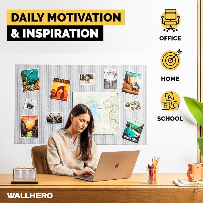 Office Cork Board, 59"x36" | 15 Pack | Felt Tiles for Wall, Tac Board, Large Felt Board, Wall Protector for Dart Board, (Gray Marble Slats) - Image 5