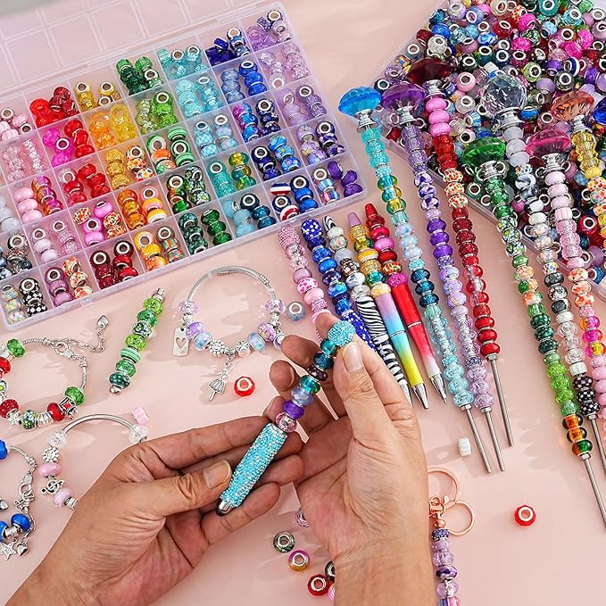 Aipridy 248 PCS European Large Hole Beads, Colorful Glass Charm Beads Set, Assorted Patterns and Designs Rhinestone Craft Beads for DIY Bracelet Jewelry Making (247, Mixed Pack by Color) - Image 3