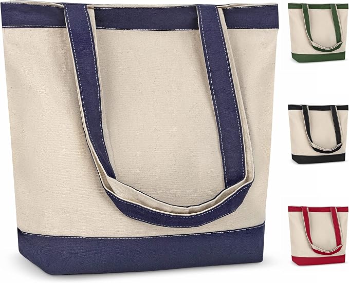 Canvas Tote Bag with Handles for Woman, Reusable Cloth Bag for Groceries and Shopping - Blank Cotton Tote Bag, Suitable for DIY Projects – HEAVY DUTY – 16" X 14.5" With 4” Gusset, Navy Blue by CUSTOMIZE123