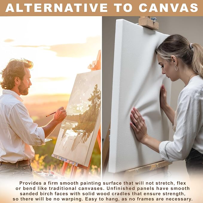 U.S. Art Supply 10" x 20" Unfinished Cradled Wood Panels for Painting, Gallery 1-1/2" Deep (2 Pack) - Artist Depth Wooden Wall Canvases - Mixed-Media Craft, Acrylic, Oil, Encaustic, Paint Pouring - Image 4