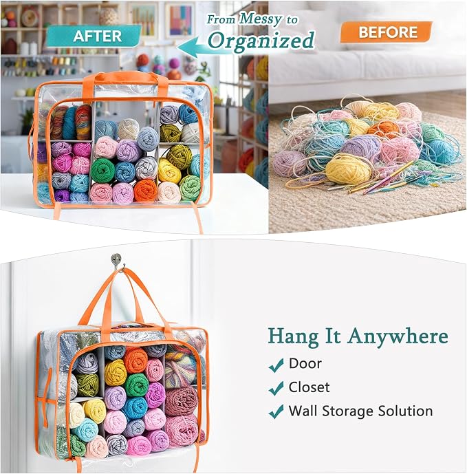 MYBAGZING Clear Yarn Storage Bags, 21" Large Flat Under Bed Yarn Organizer with Zipper & Handles, Stackable Knitting and Crochet Storage for Closet Shelves, Craft Room, Yarn Skeins, Hooks & Needles - Image 6