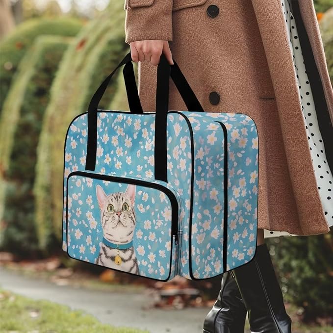 Universal Sewing Machine Storage Bag, Tabby Cat Cherry Blossom Blue - Image 3