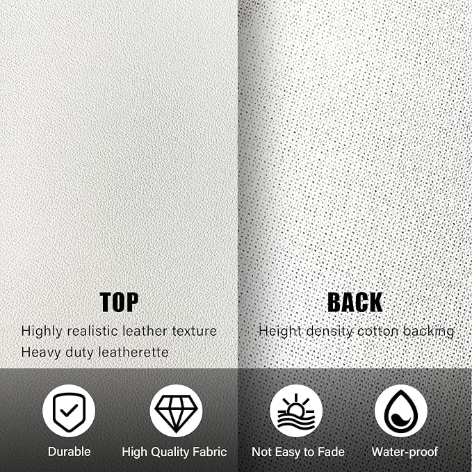 Faux Leather Fabric,54"x72" Thick Durable Synthetic Upholstery Leather Vinyl, Soft Smooth Waterproof, Durable,Replacement Renovate for Wallets, DIY Projects, Furniture, Car Seats 2 Yards-White - Image 3