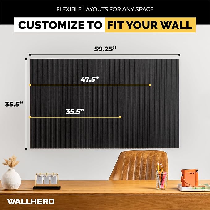 Large Bulletin Board, Tack Board, 59"x36" | 15 Pack | Wall Pin Board, Cork Board Alternative for Walls, Tablero de Corcho para Pared, Cord Board for Wall (Black Slats) - Image 4