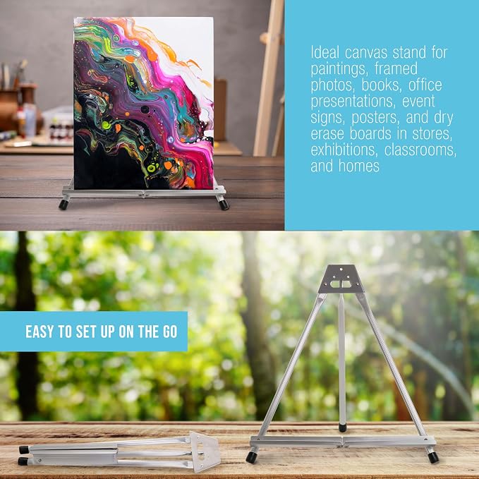 U.S. Art Supply 15" High Aluminum Tabletop Display Easel for Painting (10 Pack), Adjustable Folding Stand - Portable Art Easel for Displaying Canvas, Whiteboards, Posters, Signs, Pictures, Paintings - Image 5