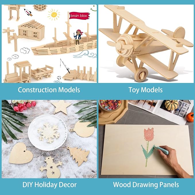 12 Pack Basswood Sheets for Crafts-12 x 12 x 1/8 Inch- 3mm Thick Plywood Sheets with Smooth Surfaces-Unfinished Squares Wood Boards for Laser Cutting, Wood Burning, Architectural Models, Staining - Image 7