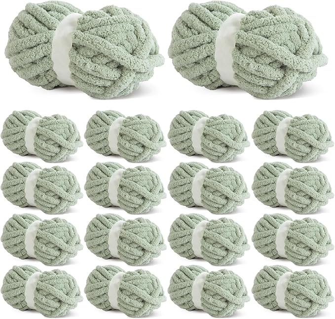 HOMBYS Sage Green Chunky Chenille Yarn for Crocheting, Bulky Thick Fluffy Yarn for Knitting,Super Bulky Chunky Yarn for Hand Knitting Blanket, Soft Plush Yarn, 18 Jumbo Pack (27yds,8 oz Each Skein) by HOMBYS