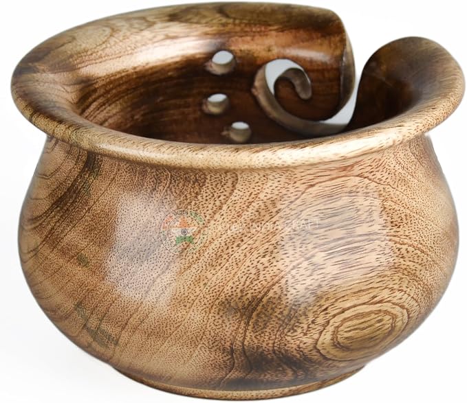 Handmade Rosewood Yarn Storage Bowl for Knitting & Crocheting by STAR INDIA CRAFT | A Perfect Yarn Storage Bowl for Yarn Winder & Crochet Hook Accessories Holder (6 x 4", Light Curvy) - Image 2