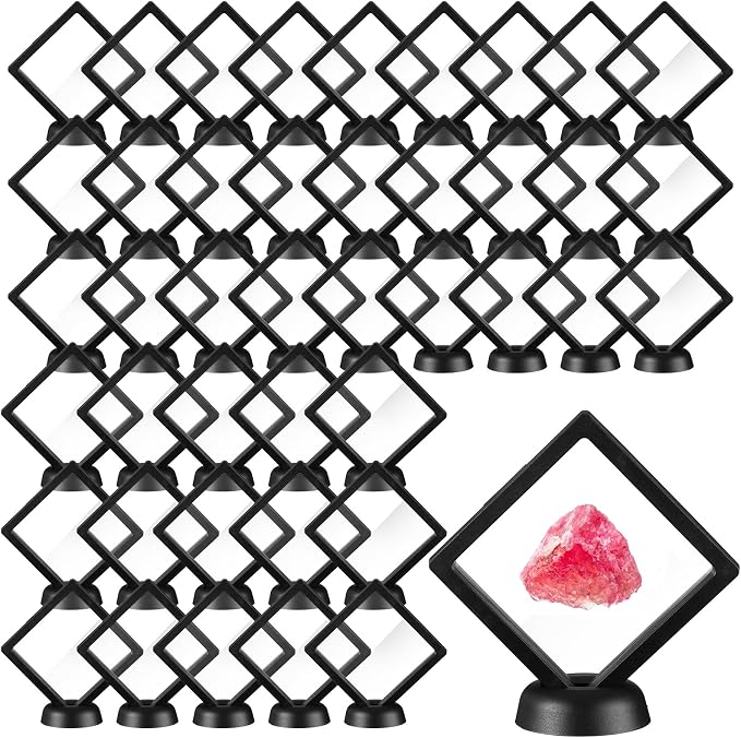 60 Pcs 3D Floating Display Case PE Film Jewelry Storage Box Coins Display Frame Holder Stands for Antique Challenge Coins, Medallion Shells Gems Rocks Pins (Black,3.5 Inch) by FairySandy