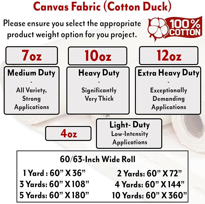 Barcelonetta | Canvas Fabric | Cotton Duck | Heavy | White 10oz | 62'' Wide | Arts & Crafts, Backings, Covers, Placemats (4 Yard) - Image 2