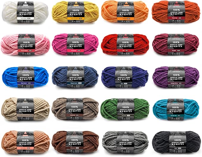 ARTEZA Acrylic Yarn for Crocheting, 20 Mini-Skeins of Worsted Yarn for Knitting in Dark Colors, Knitting & Crochet Supplies by ARTEZA