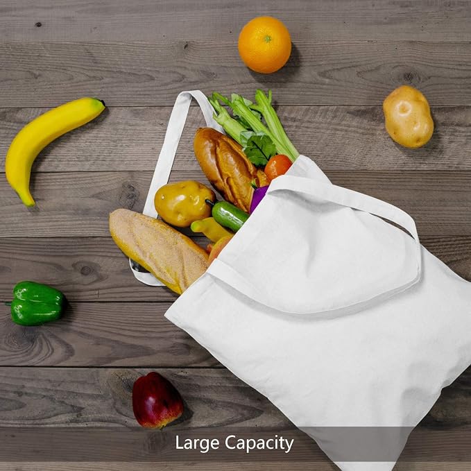 TOPDesign 12-Pack Economical 16"x15" White Cotton Tote Bag, Lightweight Medium Reusable Grocery Shopping Cloth Bags, Suitable for DIY, Advertising, Promotion, Gift, Activity - Image 4