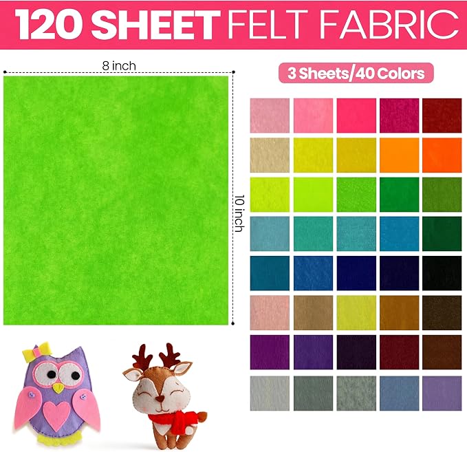Reginary 120 Pcs 8 x 10 Inch Felt Sheets Bulk for Craft 40 Assorted Color Felt Fabric Squares Stiff Paper for Back to School Fall Festival Holiday DIY Craft Sewing Patchwork (Classic) - Image 2