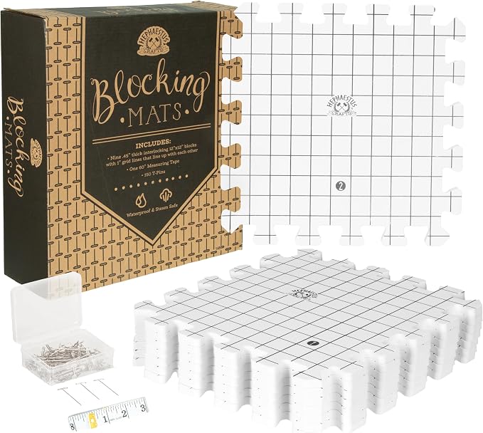 Hephaestus Crafts Blocking Mats for Knitting - Pack of 9 GRAY Blocking Boards with Grids for Needlepoint or Crochet. 150 T-pins | Blocking Boards with Grids for Needlepoint or Crochet, Includes 150 T Pins by Unknown