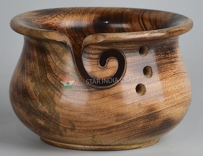 Handmade Rosewood Yarn Storage Bowl for Knitting & Crocheting by STAR INDIA CRAFT | A Perfect Yarn Storage Bowl for Yarn Winder & Crochet Hook Accessories Holder (6 x 4", Light Curvy) - Image 3