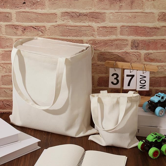 Amylove 12 Pcs Mini Canvas Tote Bags,15 X 15 Inch,8.5 X 8 Inch,Natural Color - Image 3