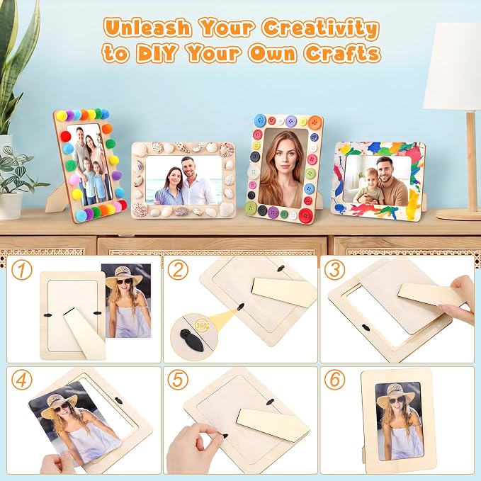 Aneco 72 Packs Picture Frame Painting Craft Kit for 4 x 6 Inch Photo DIY Unfinished Wooden Photo Frames with Diamond and Foam Stickers for DIY Crafts, Paint and Decorate - Image 3