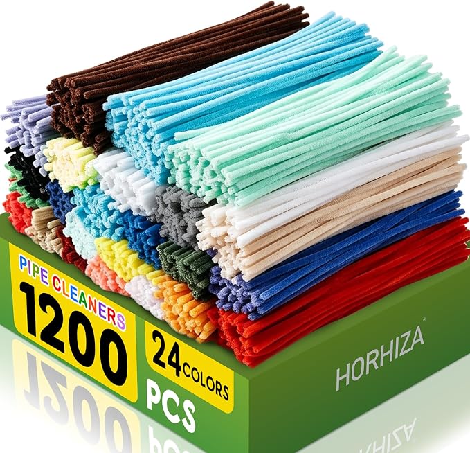 1200 PCS 24 Colors Pipe Cleaners | Pipe Cleaners Bulk for Crafts, Multi-Color Chenille Stems for Projects Creative DIY Room Decor(12inch*6mm) by Unknown