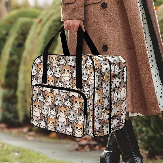 Sewing Machine Bag Universal Travel Tote Bag Portable Appliance Dust Proof Carrying Case with Front Storage Pocket and Soft Cushion for Sewing Enthusiast, Cats - Image 3