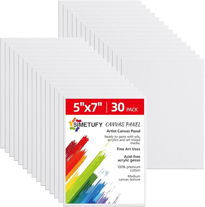 5x7inch 30 Pcs Small Canvas Boards for Kids Painting | Canvas Panels Primed Acid Free for Watercolor,Acrylic Paint by Simetufy