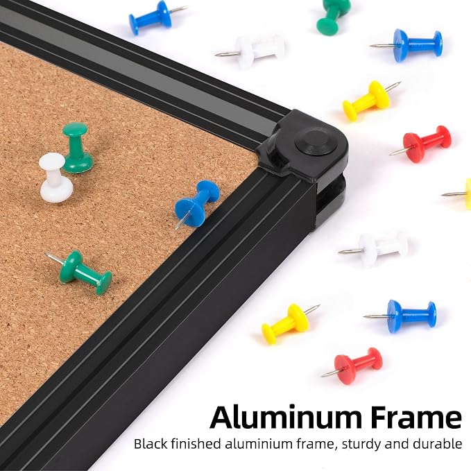 Extra Large Cork Bulletin Board 60" X 36", Black Aluminum Framed 5'x3' Corkboard for Wall, Wall Mounted Notice Pin Board with 18 Push Pins for School, Home & Office - Image 4