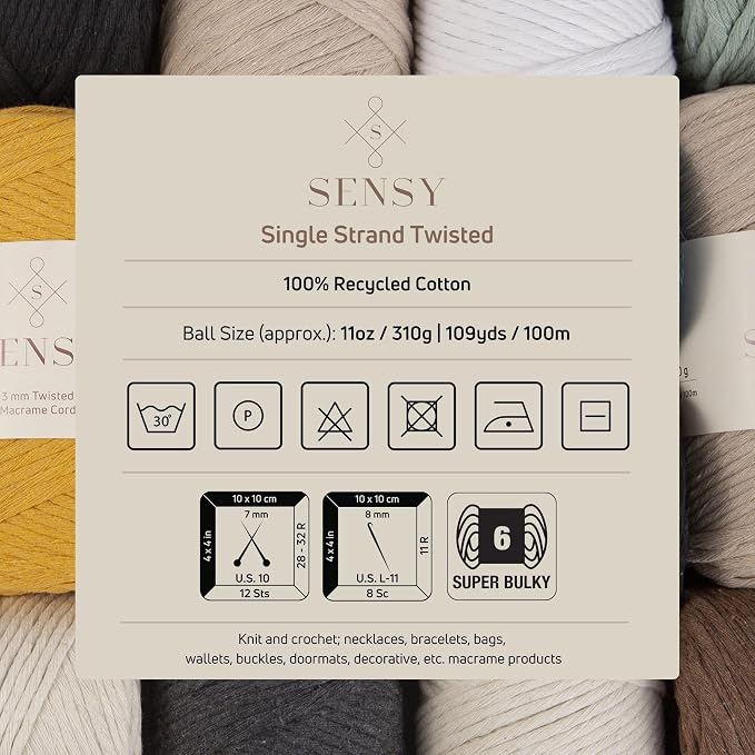 S Sensy 3mm Twisted - Vegan Recycled Cotton Macrame Cord, Sage, 109 Yards - Image 3