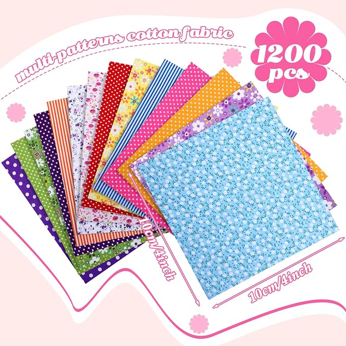 Tudomro 1200 Pieces Cotton Fabric Squares 4x4 Precut Floral Quilting | Assorted Floral Prints, Patchwork Fabric Bundle for Quilting Crafts, Sewing Projects, Clothing, DIY Patchwork Squares - Image 2