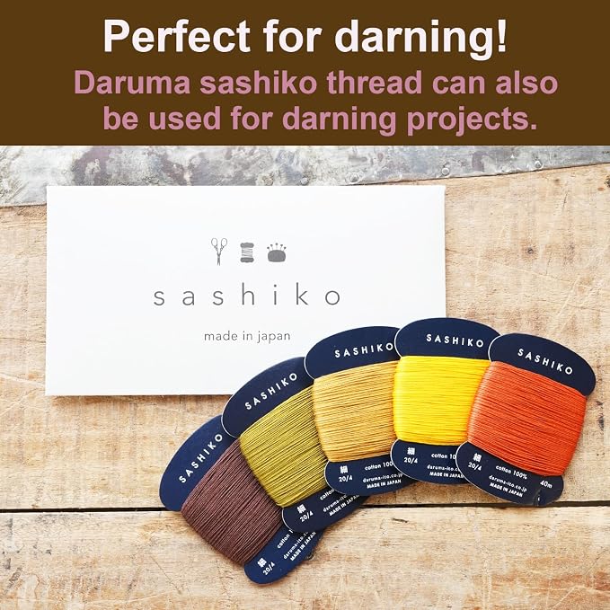 DARUMA Sashiko Thread 100% Cotton Card Type (43.7 yd) x 5 Colors with English Manual, Sewing & Embroidery Value Set with Gift Package(Thin, Kouyou) - Image 4