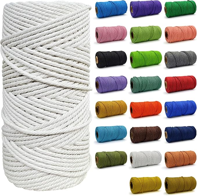 Macrame Cord - Natural Unbleached Macrame Rope - 4 Strand Twisted Cotton Rope for Wall Hanging，DIY Craft Making，Plant Hangers，Knotting Decorative Projects (White, 4mm x 220Yards) by FocusoncottonHdviai