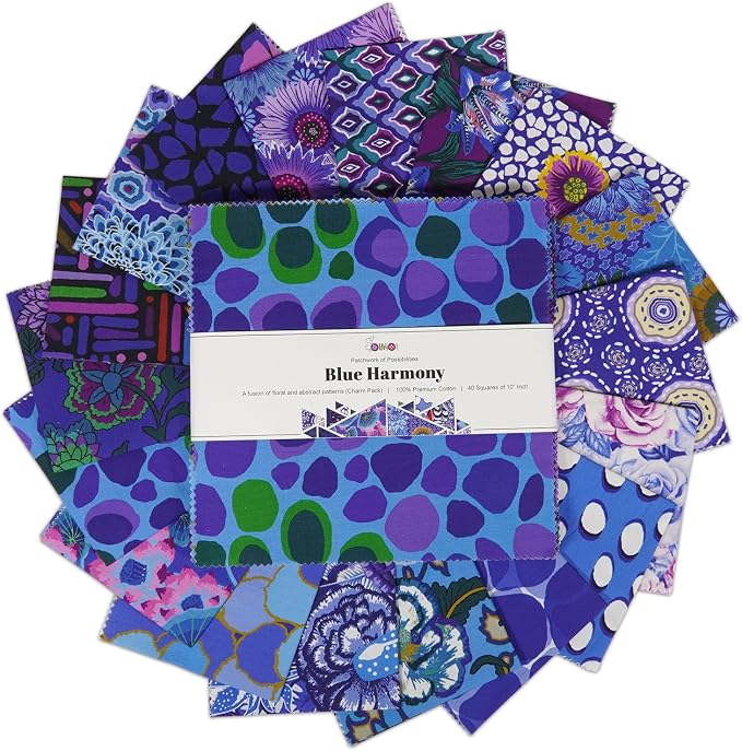 Soimoi 40 Pcs 10 x 10 inches Quilting Fabric Bundles Precut, DIY Cotton Fabric Squares, Printed Layer Cakes Patchwork Materials for Crafts Cloths Decor,Charm Squares for Quilts,Sewing - Blue Harmony by Soimoi