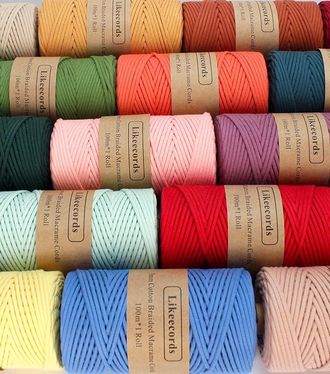 Likeecords 4 Skeins Braided Macrame Cord, 3mm x 100m, Colorful Cotton Craft Cord for Bag, Wall Hanging, Plant Hangers, Crafts, Knitting (Haze Blue) - Image 5