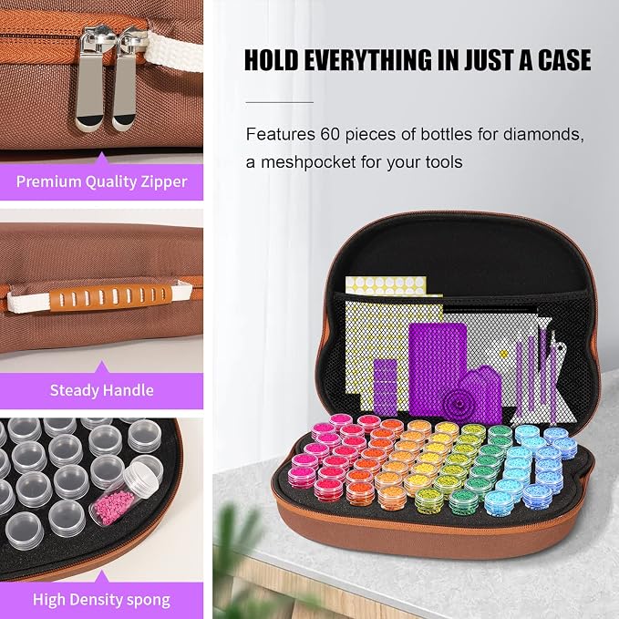 ZORETCO Diamond Art Storage with 60 Containers, Diamond Art Kits for Adults | Diamond Painting Storage Case with Tools, Diamond Art Supplies Storage for Diamond Painting Accessories, Bead Gem Organizer - Image 2