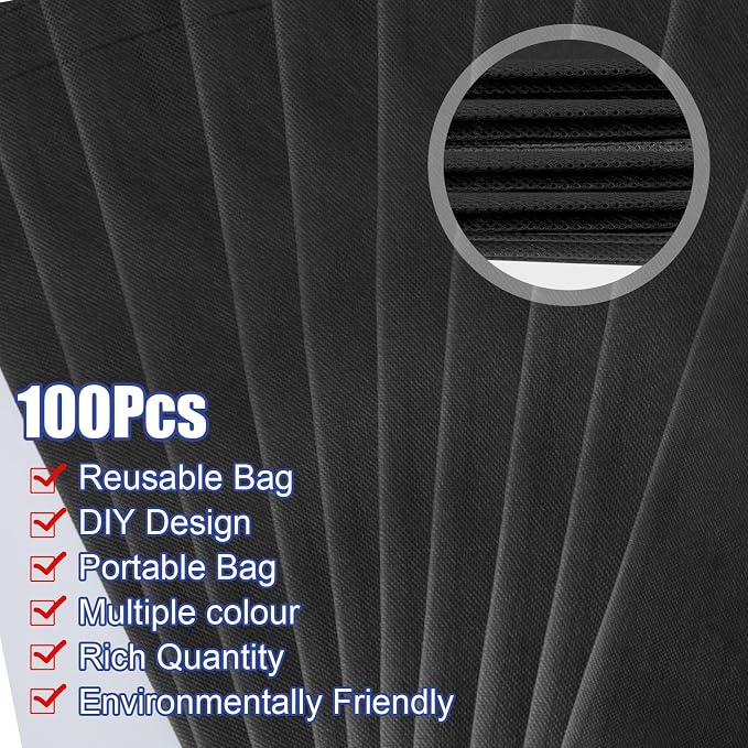 Woanger 100 Pcs Bulk Tote Bags 15'' x 16'' Reusable Fabric Shopping Canvas Bags Cloth Totes with Handles - Image 5