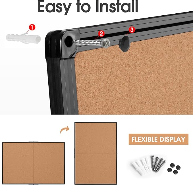 Extra Large Cork Bulletin Board 60" X 48", Foldable Notice Pin Board for Wall, Black Aluminum Framed 5'x4' Corkboard, Wall Mounted Noticeboard with 36 Push Pins for School, Home & Office - Image 7