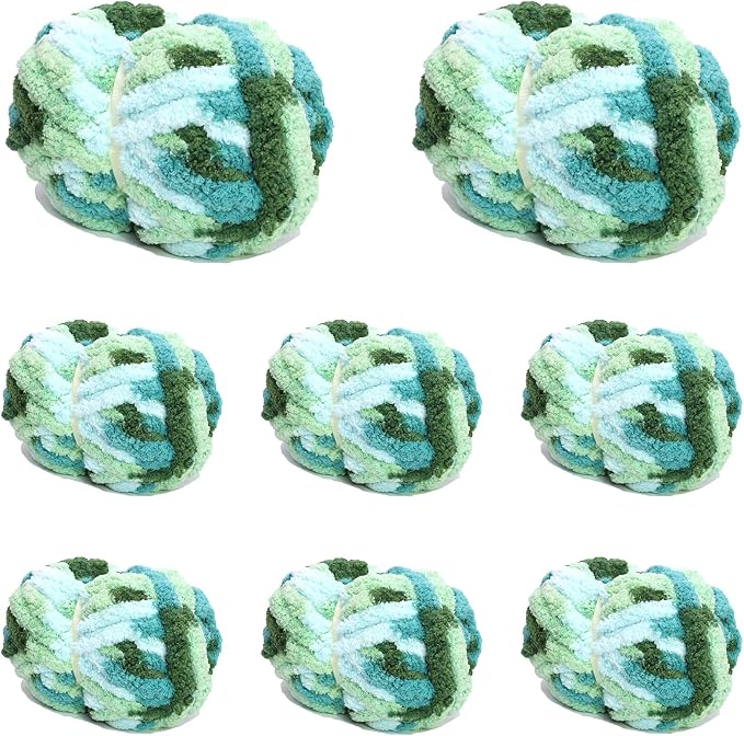8 Pack Giant Chunky Yarn for Crocheting/Hand Knitting, Blanket Extra Thick Yarn, Mint, Teal, Green Super Bulky Large Soft Fluffy Plush Fuzzy Thick Chenille Yarn-1 Pack of 226g/7.97oz-Green Gradient - Image 8