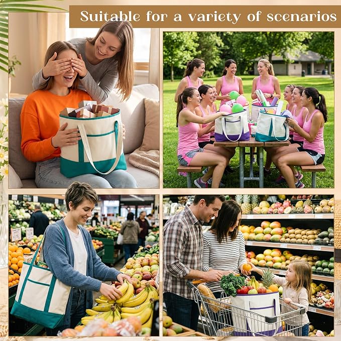 Sanwuta 24 Pcs Canvas Tote Bags Bulk with Outer Pocket and Makeup Pouch 18'' Reusable Grocery Bags with Handles for Women Beach DIY (Assorted) - Image 2