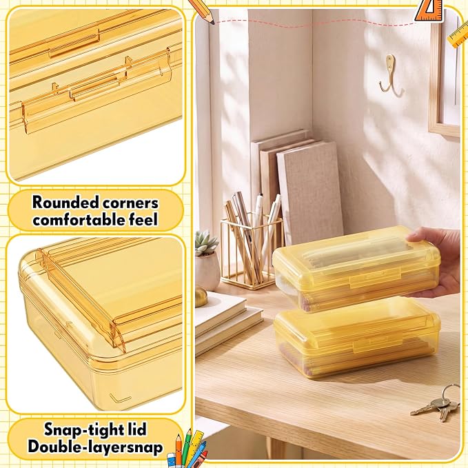 Blulu 6 Pack Double Layer Pencil Boxes Large Capacity,Yellow | with Snap-tight Lid Plastic Pencil Cases Pen Storage 8 x 5 x 2 in for Back to School Supplies Stationery Donation Office Home - Image 5