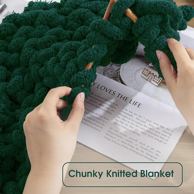 HOMBYS Dark Green Chunky Chenille Yarn for Crocheting, Bulky Thick Fluffy Yarn for Knitting,Super Bulky Chunky Yarn for Hand Knitting Blanket, Soft Plush Yarn, 12 Jumbo Pack (27 yds,8 oz Each Skein) - Image 4