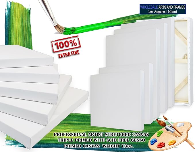 Stretched Canvas for Painting 12x12 20PK 2.5" Extra Fine Smooth Portrait Cotton Canvas 13 Oz Stretched Large Canvases for Painting 12 x 12 Bulk Canvas Value Pack.Blank 12x12 Canvases Universal Primed - Image 4