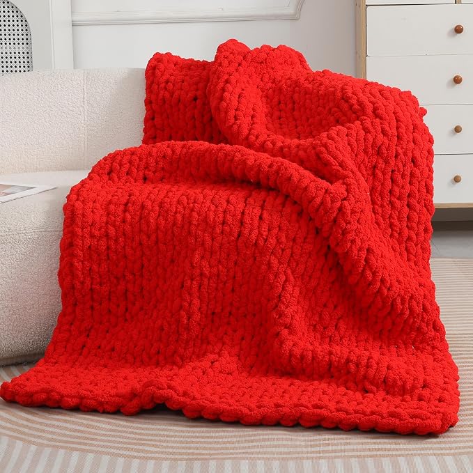 Chunky Chenille Yarn for Hand Knitting 8 Jumbo Pack Chunky Yarn for Hand Soft Blanket Knitting, Bulky Thick Fluffy Yarn for Crocheting (Red) - Image 5