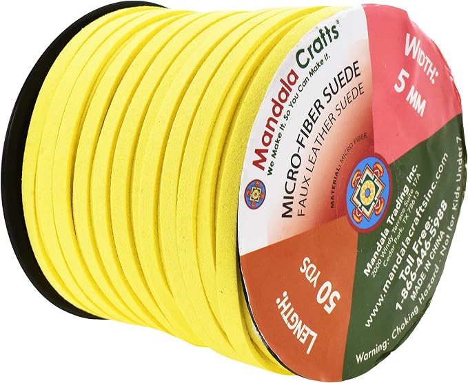 Mandala Crafts 5mm Yellow Faux Suede Vegan Leather, Jewelry Making | 50 Yards Durable Flat Leather Strings, Laces & Strips for Bracelets, Necklaces, Braiding, Dream Catchers Supplies & Chokers - Image 2